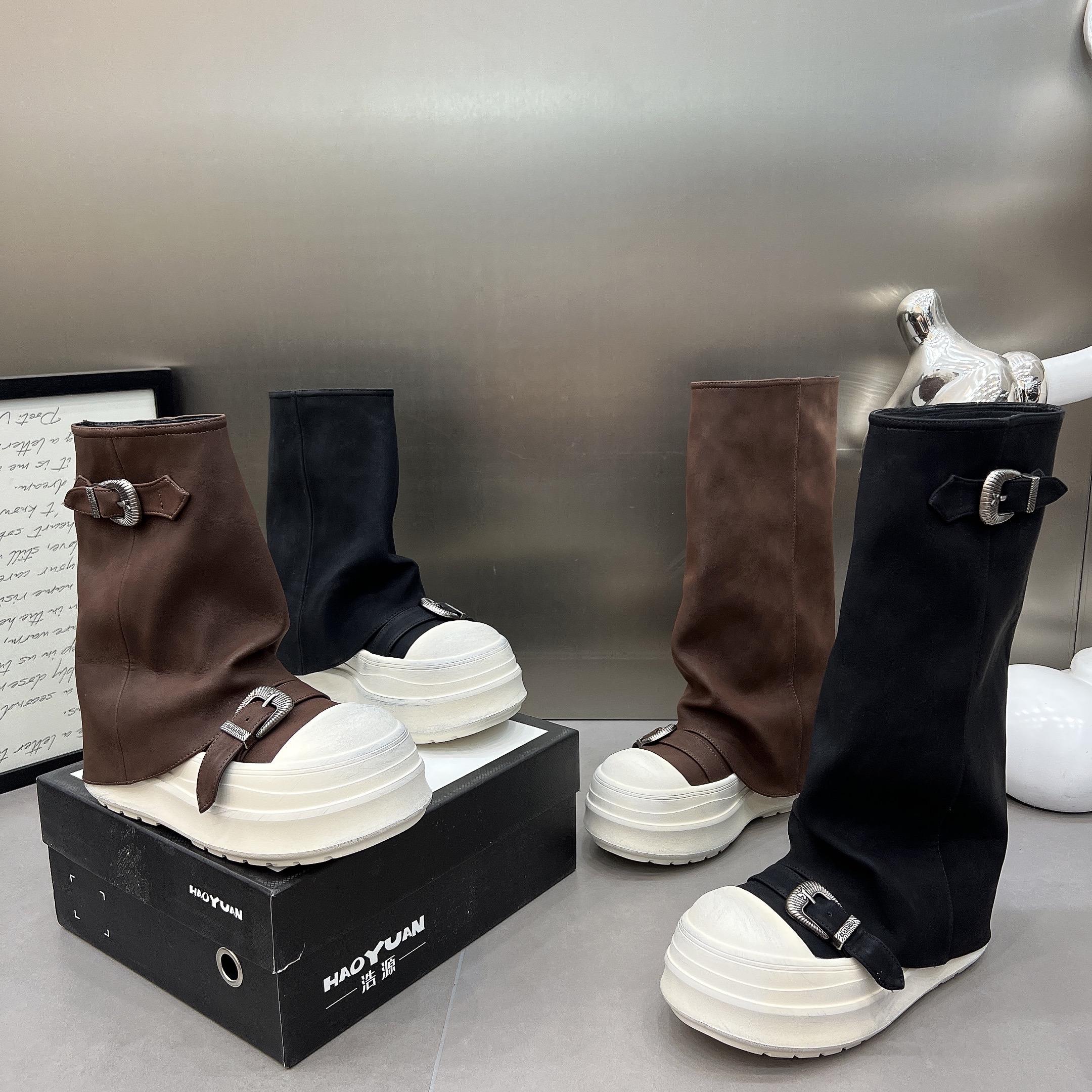 皮带扣裤管靴女2025新款厚底松糕套筒马丁靴短靴高筒靴不过膝长靴