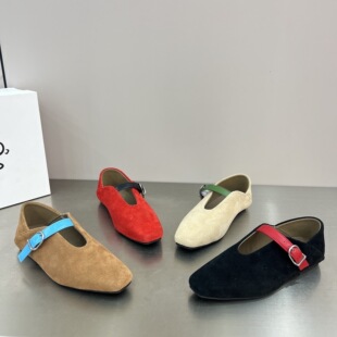 平底磨砂皮乐福鞋女2026新款一字扣带玛丽珍鞋女浅口单鞋芭蕾舞鞋