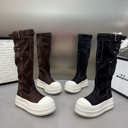 磨砂绒面高筒靴女2025新款厚底松糕贝壳头不过膝长靴马丁靴骑士靴