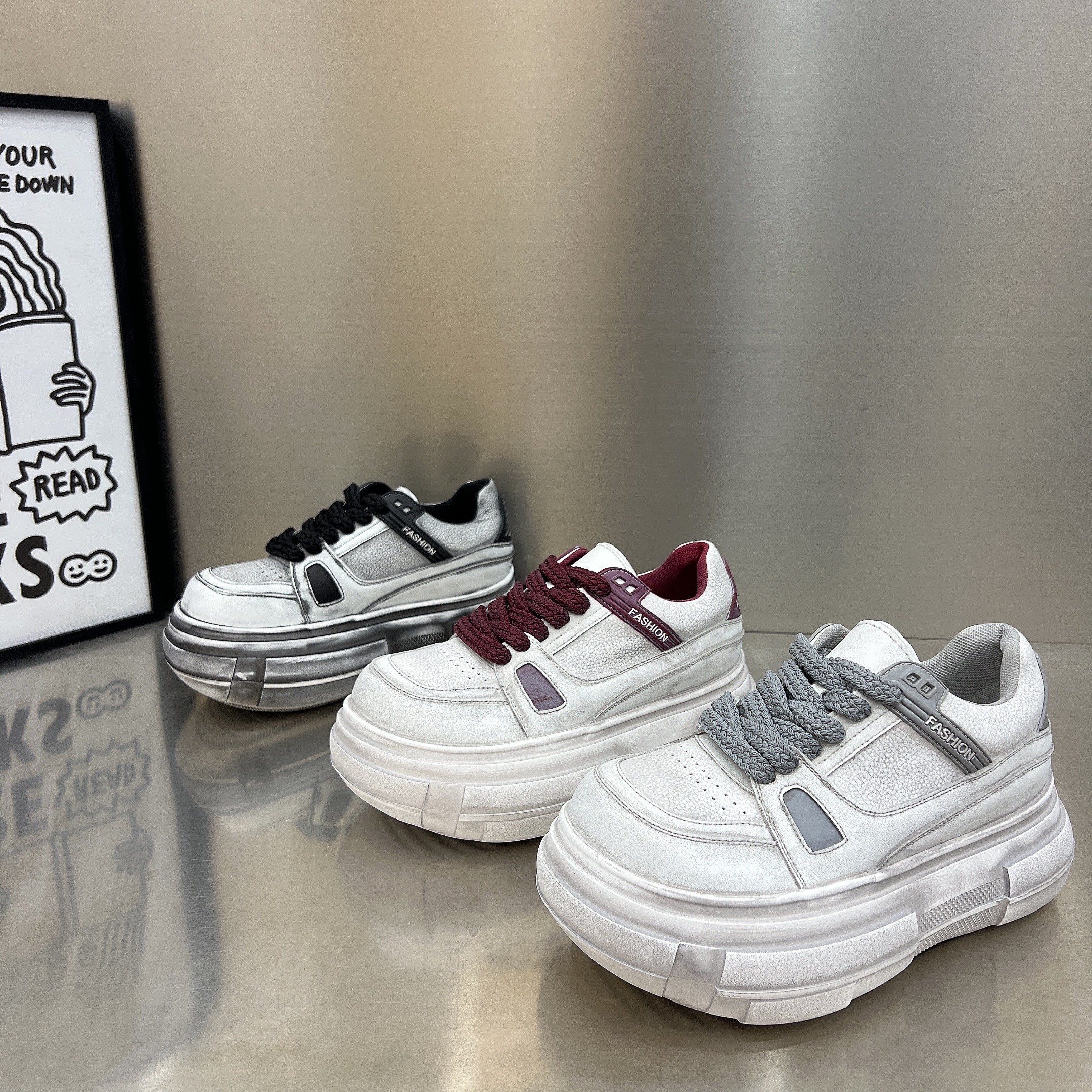 真皮做旧擦色休闲鞋女2026新款厚底松糕系带大头面包鞋低帮单鞋女,女鞋,松糕（摇摇）鞋,淘宝优惠券,粉丝福利购,淘宝优惠卷