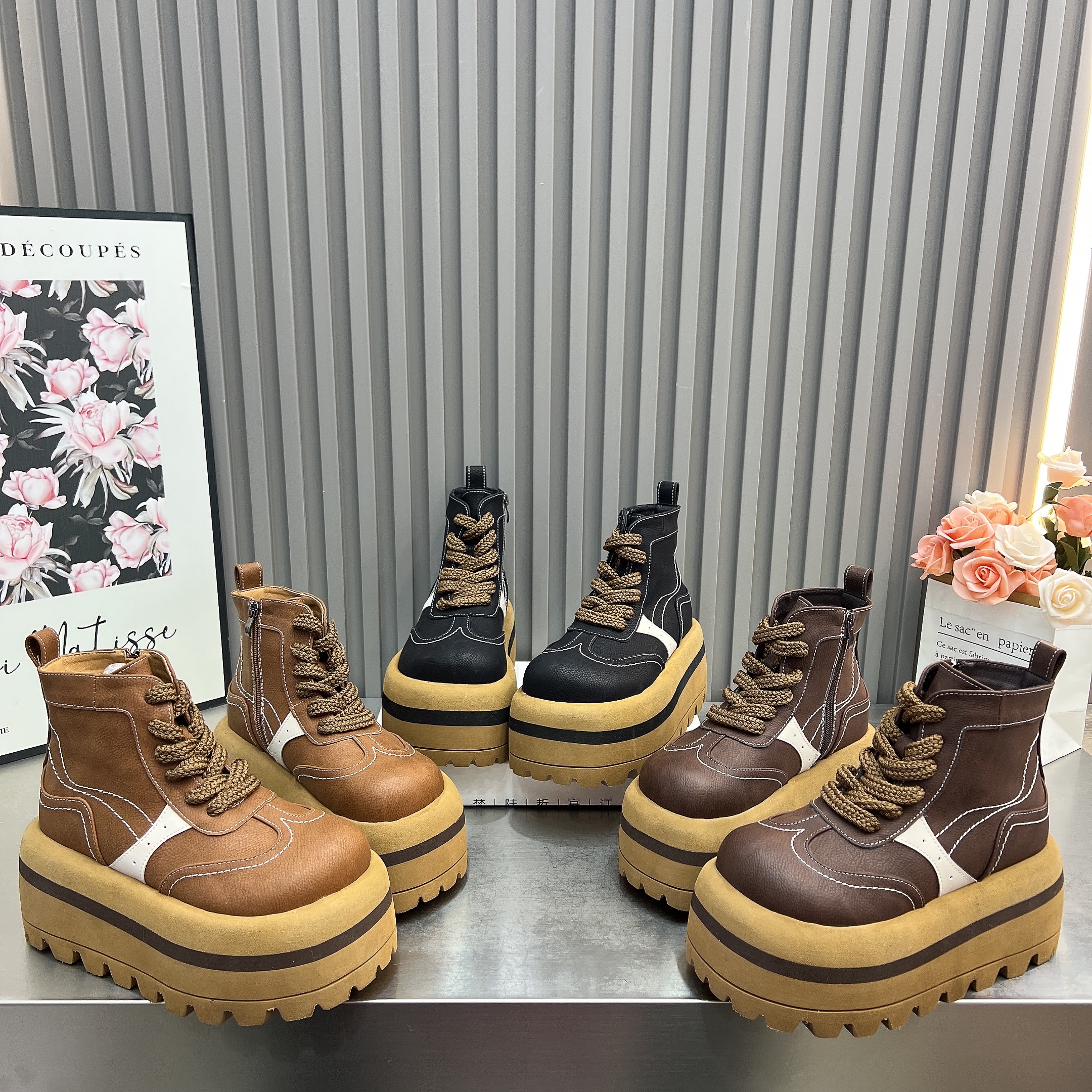 欧货厚底松糕雪地靴女2025冬加绒保暖棉鞋系带短靴小个子马丁靴女