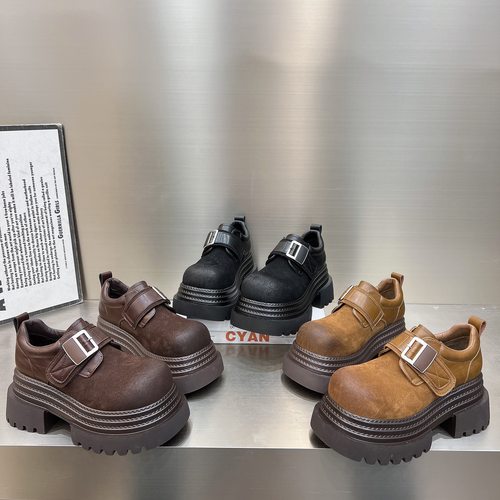 欧货皮带扣擦色厚底松糕乐福鞋女鞋圆头小个子休闲鞋加绒jk小皮鞋