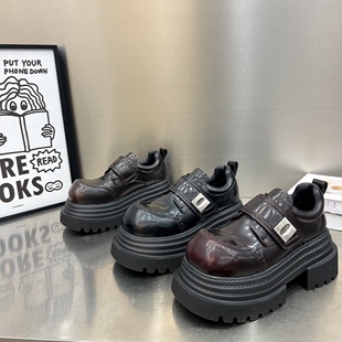 欧货真皮厚底松糕鞋女2026新款走秀大头JK小皮鞋增高乐福鞋单鞋女