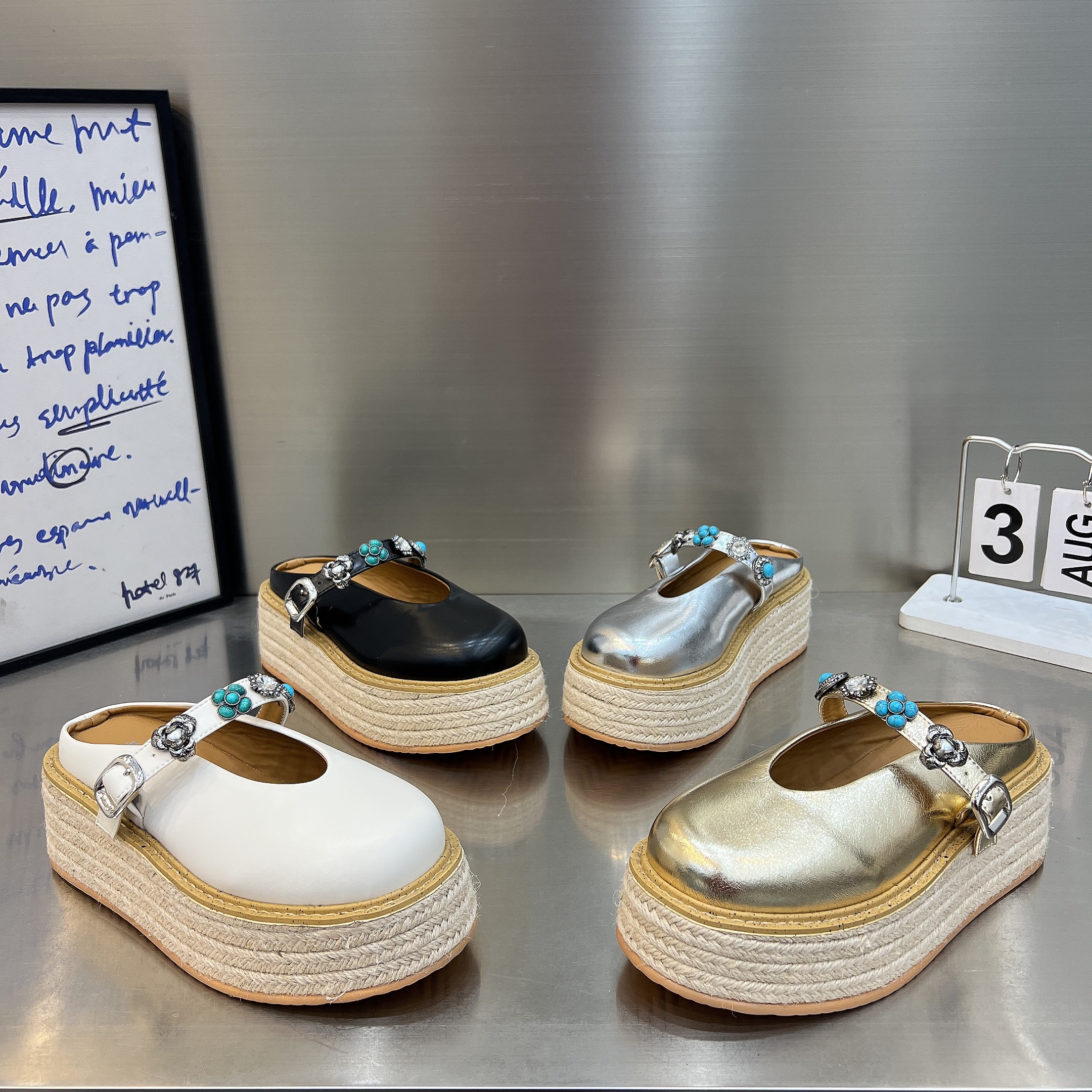 5cm亚麻厚底包头半拖鞋女2026新款一字带懒人休闲鞋渔夫鞋凉拖鞋