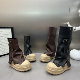 裤 厚底松糕皮带扣不过膝长靴高筒马丁靴套筒短靴女 管靴女2025新款