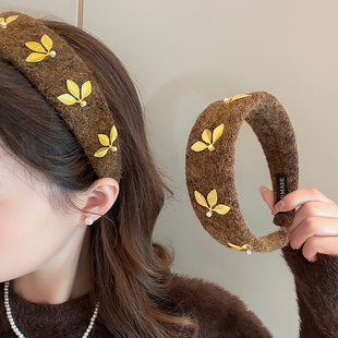 一叶知秋~复古美拉德毛呢发箍女高级感洋气时尚头箍日常外戴发饰