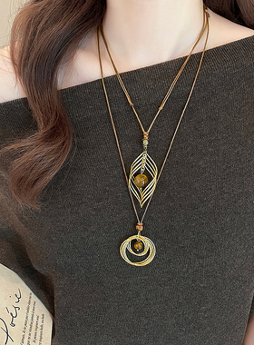 美拉德金色虎眼石吊坠项链女