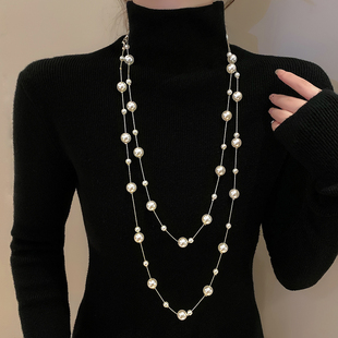法式长款项链多层叠带珍珠毛衣链女韩版2026新款爆款高级感配饰