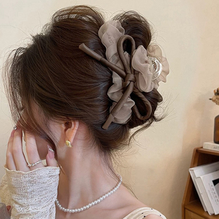 网纱蝴蝶结发夹抓夹高级感2025新款 鲨鱼夹春夏后脑勺发夹头饰 爆款