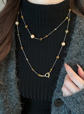 虎眼石珍珠叠戴项链女2025新款