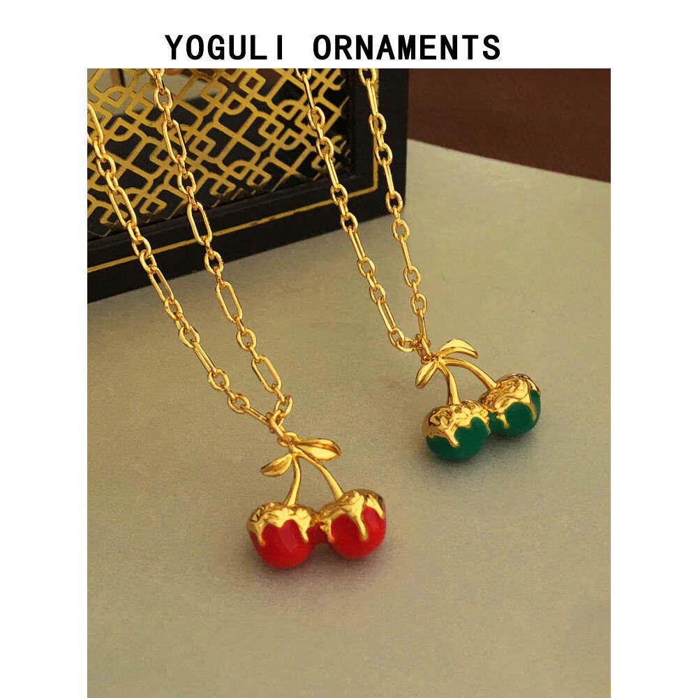 自主设计铜材气质夏季樱桃吊坠项链风小清新颈链锁骨链849