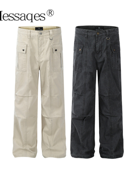 2Messages美式复古巴恩风褶皱工装裤男直筒垂感多口袋休闲百搭裤