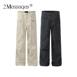 男直筒垂感多口袋休闲百搭裤 裤 复古巴恩风褶皱工装 2Messages美式
