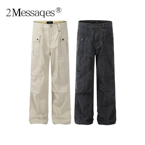 2Messages美式复古巴恩风褶皱工装裤男直筒垂感多口袋休闲百搭裤
