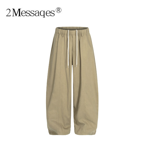 2Messages 美式复古解构抽绳弯刀工装裤 男女宽松阔腿休闲长裤