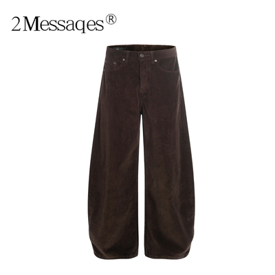 2Messages 美式复古灯芯绒阔腿牛仔裤男宽松直筒高街百搭休闲长裤