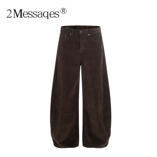 2Messages 美式复古灯芯绒阔腿牛仔裤男宽松直筒高街百搭休闲长裤