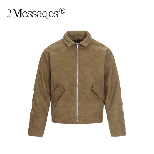 2Messages 麂皮绒面工装飞行员夹克棉服男女美式宽松保暖外套冬季
