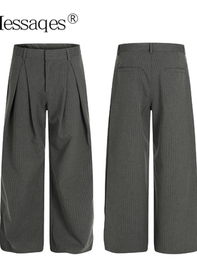 2Messages 老钱风弯刀A字阔腿西裤 男女复古立体褶垂感设计感长裤