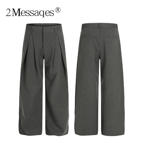 2Messages 老钱风弯刀A字阔腿西裤 男女复古立体褶垂感设计感长裤