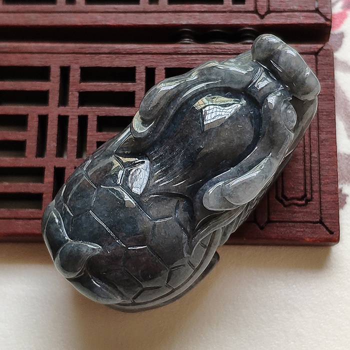 玉茗缘天然A货翡翠龙龟吊坠缅甸玉乌鸡种龙龟挂件玉器玉佩 送证书