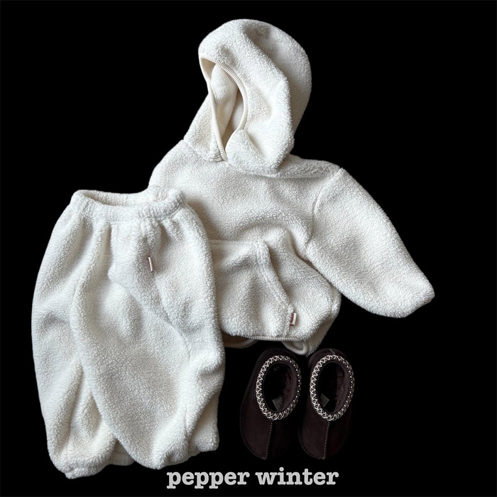 韩国进口婴幼童装冬季柔软加厚保暖毛绒套装珊瑚绒连帽卫衣束脚裤