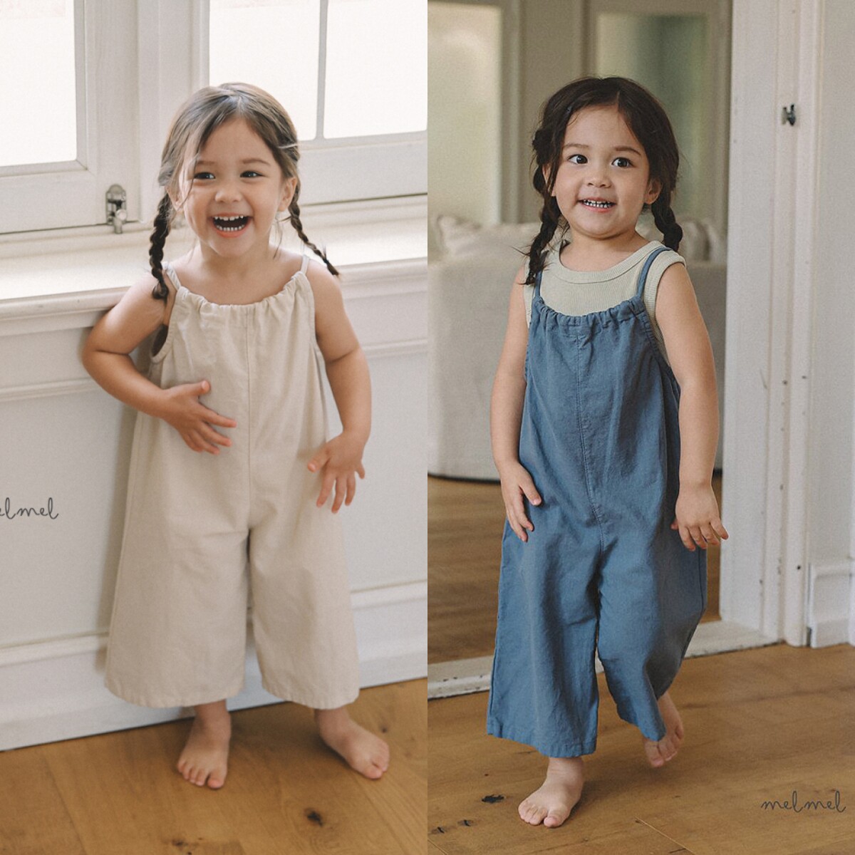 现货韩国进口婴幼童装时尚日系棉麻吊带连体裤夏季宽松阔腿背带裤