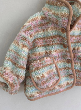 韩国进口婴幼童装复古花纹加绒羊羔绒保暖外套立领棉衣夹克RAKER