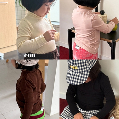 韩国进口婴幼小童装春秋款简约中领内搭打底衫纯色小高领T恤CON