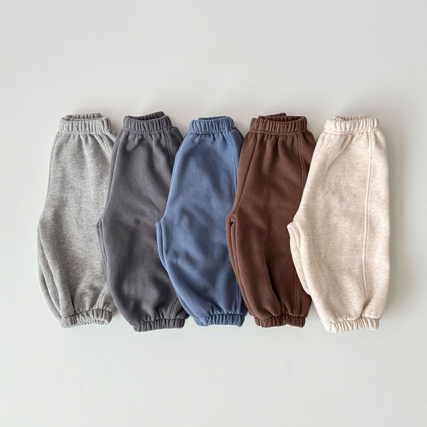 韩国进口婴幼童装简约舒适百搭加绒休闲裤冬款松紧腰运动卫裤
