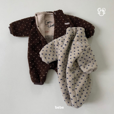 韩国进口婴儿冬款加厚颗粒羊羔绒爬服外套正反两穿连体外出服gou