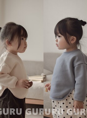 韩国进口婴幼儿男女宝宝简约纯色百搭加绒T恤冬款软糯开叉卫衣