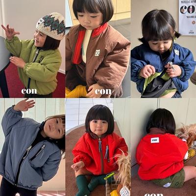 韩国进口婴幼童装宝宝秋冬款防风外套正反两穿立领夹克面包服CON