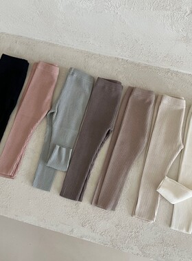 韩国进口婴幼童装简单纯色百搭坑条螺纹弹力打底裤春秋可外穿长裤