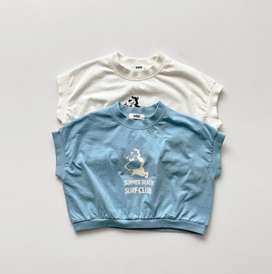 韩国进口婴幼童装夏季卡通滑板小熊短袖T恤韩版宽松蝙蝠袖上衣onu