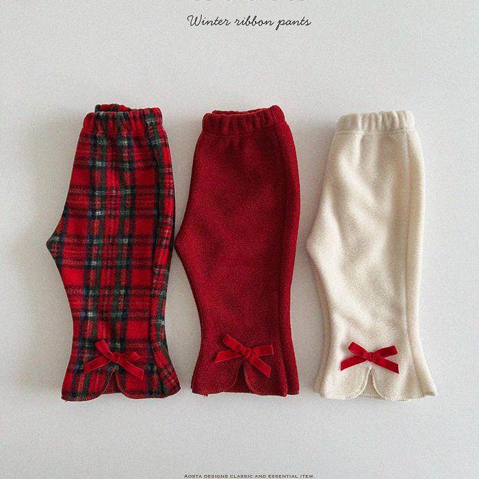 韩国婴幼童装可爱蝴蝶结公主喇叭裤女童冬款红色摇粒绒裤子AOSTA,童装/婴儿装/亲子装,裤子,淘宝优惠券,粉丝福利购,淘宝优惠卷