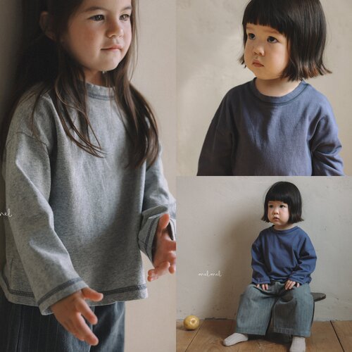 韩国进口婴幼童装春秋款中性简约宽松休闲明线长袖T恤上衣MELMEL