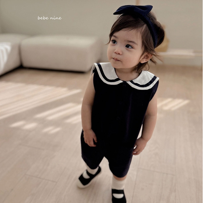 韩国进口婴幼儿男女宝宝夏季可爱洋气学院领棉麻短袖爬服连体衣