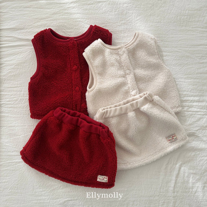 韩国进口婴幼童装女童冬季时髦洋气毛绒保暖马甲背心短裙套装