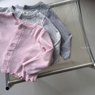 韩国进口婴幼童装 春秋柔软复古小碎花防风外套森系纯棉木耳边开衫