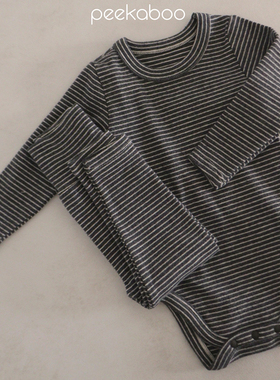 现货韩国进口婴儿磨毛纯棉加厚家居服连体衣PEEKABOO打底爬服套装