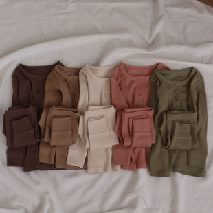 韩国进口婴幼童装PEEKABOO莫代尔家居服套装柔软修身打底秋衣秋裤