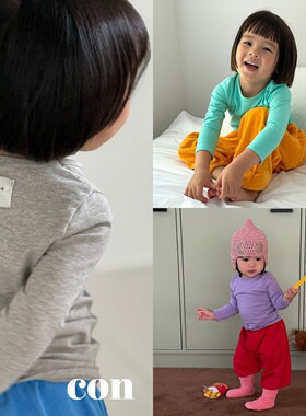 韩国进口婴幼童装春秋款简约糖果纯色圆领修身长袖打底T恤衫CON