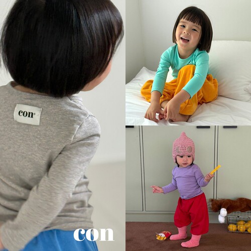 韩国进口婴幼童装春秋款简约糖果纯色圆领修身长袖打底T恤衫CON