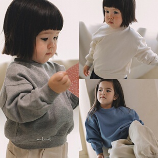 韩国进口婴幼童装春秋款中性简约纯色柔软休闲圆领卫衣MELMEL