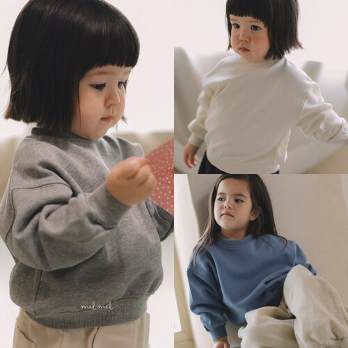 韩国进口婴幼童装春秋款中性简约纯色柔软休闲圆领卫衣MELMEL