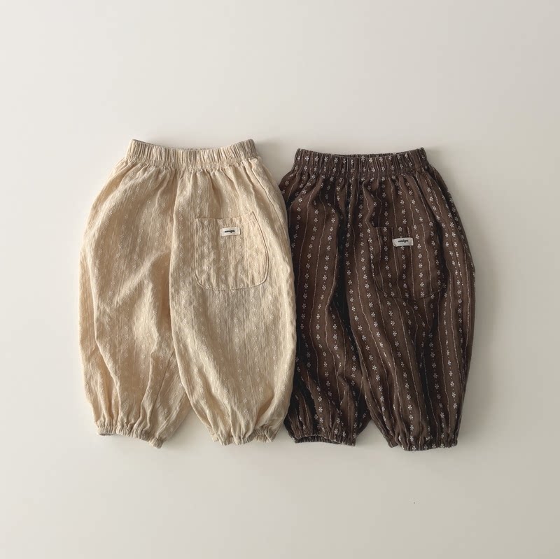 韩国进口婴幼童装女童春季肌理小碎花束脚休闲裤纯棉日系灯笼裤