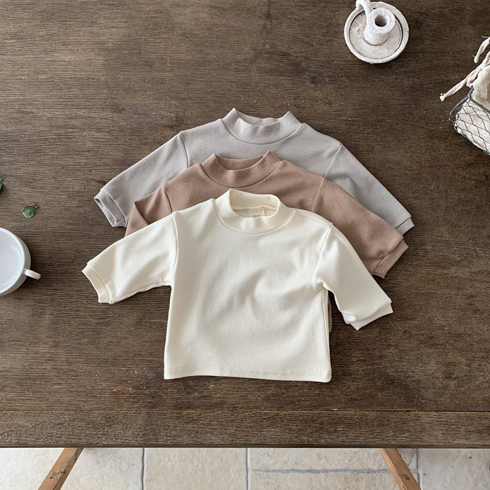 现货韩国进口婴儿纯棉修身内搭T恤小宝宝秋冬百搭半高领打底衫