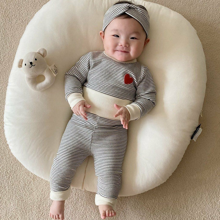 韩国进口婴儿条纹爱心家居爬服套装秋冬打底连体衣高腰护肚裤,童装/婴儿装/亲子装,家居服套装,淘宝优惠券,粉丝福利购,淘宝优惠卷