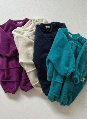 韩国进口婴幼童装时髦宽松韩版摇粒绒套装冬款卫衣卫裤两件套GOU